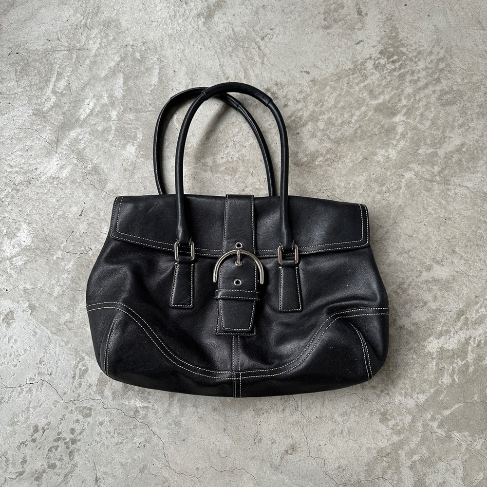 Coach 9251 Hampton Soho Black  Leather Handbag Buckled Bag y2k